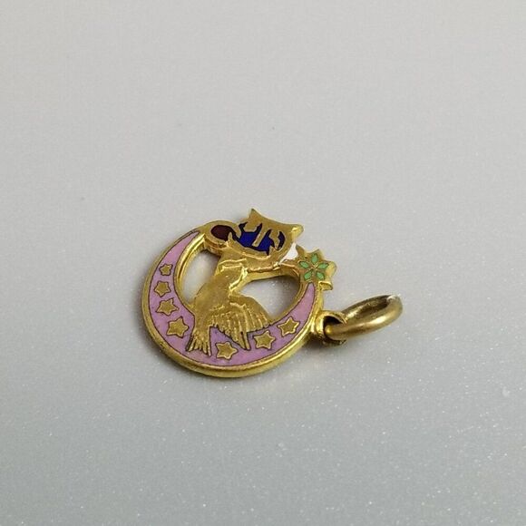 Vintage Daughters Of Rebekah Bird Moon Oddfellows Charm Pendant Gold Tone Enamel - Picture 2 of 5